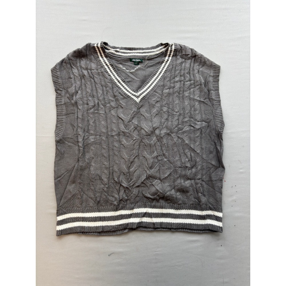 Wild Fable Gray Cable Knit Varsity Stripe V-Neck Sweater Vest Medium